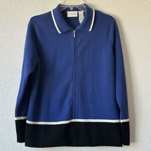 Vintage Liz Claiborne Blue & Black Color Block Cardigan Sweater Full Zip Size L